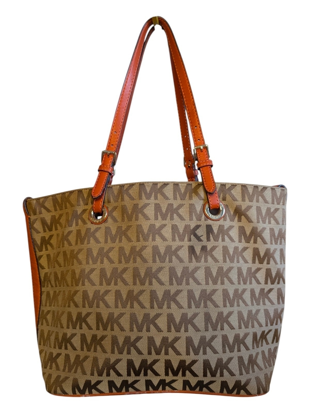 Michael Michael Kors Jet Set Brown & Orange Signature Logo Tote Bag - EUC!